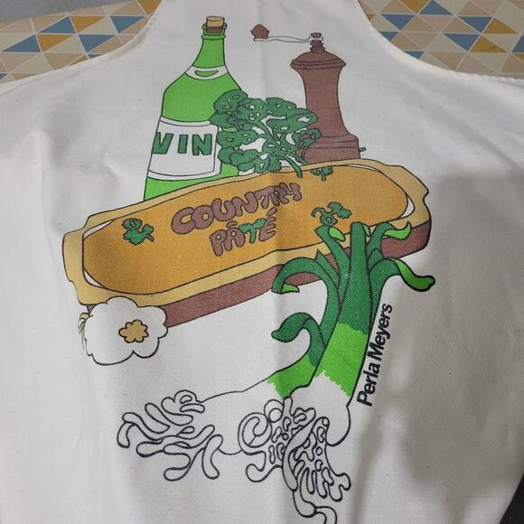 Vintage Apron Perla Meyers White Food Cook Retro Textile Kitchen Chef Cooking - Picture 3 of 13